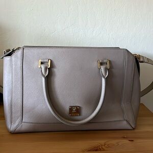 VGUC MCM Nuovo gray taupe saffiano leather 2-way bag